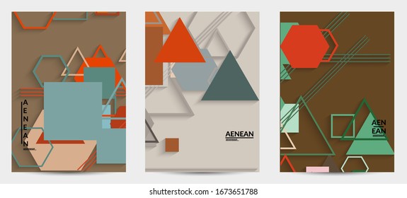 Abstract retro colored mid century background. Modern material design with overlapping geometric shapes. Realistic shadow of paper cut craft. Template with different levels of paper surfaces.