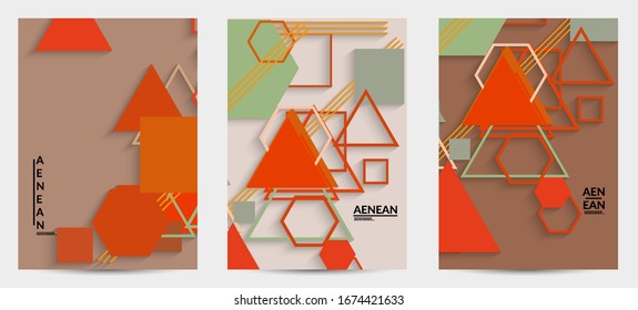 Antecedentes abstractos de color retro a mediados del siglo. Diseño de material moderno con formas geométricas superpuestas. Sombra realista del arte de cortar papel. Plantilla con diferentes niveles de superficies de papel.