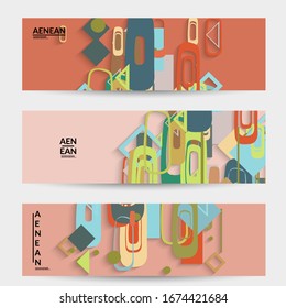 Antecedentes abstractos de color retro a mediados del siglo. Diseño de material moderno con formas geométricas superpuestas. Sombra realista del arte de cortar papel. Plantilla con diferentes niveles de superficies de papel.