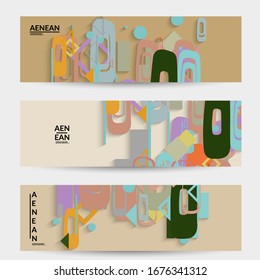 Antecedentes abstractos de color retro a mediados del siglo. Diseño de material moderno con formas geométricas superpuestas. Sombra realista del arte de cortar papel. Plantilla con diferentes niveles de superficies de papel.