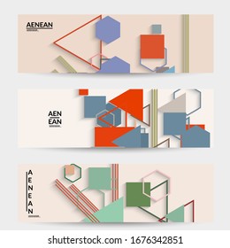 Abstract retro colored mid century background. Modern material design with overlapping geometric shapes. Realistic shadow of paper cut craft. Template with different levels of paper surfaces.