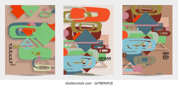 Abstract retro colored mid century background. Modern material design with overlapping geometric shapes. Realistic shadow of paper cut craft. Template with different levels of paper surfaces.