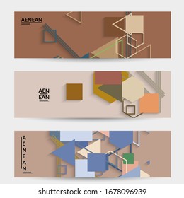 Abstract retro colored mid century background. Modern material design with overlapping geometric shapes. Realistic shadow of paper cut craft. Template with different levels of paper surfaces.