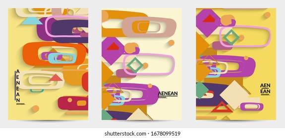 Antecedentes abstractos de color retro a mediados del siglo. Diseño de material moderno con formas geométricas superpuestas. Sombra realista del arte de cortar papel. Plantilla con diferentes niveles de superficies de papel.
