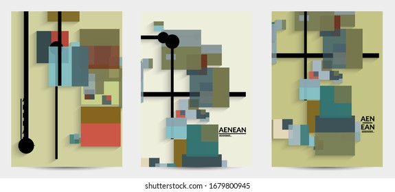 Abstract retro colored mid century background. Modern material design with overlapping geometric shapes. Realistic shadow of paper cut craft. Template with different levels of paper surfaces.