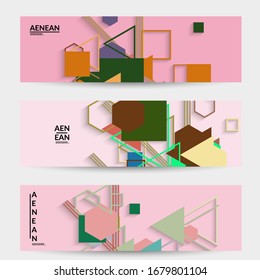Antecedentes abstractos de color retro a mediados del siglo. Diseño de material moderno con formas geométricas superpuestas. Sombra realista del arte de cortar papel. Plantilla con diferentes niveles de superficies de papel.