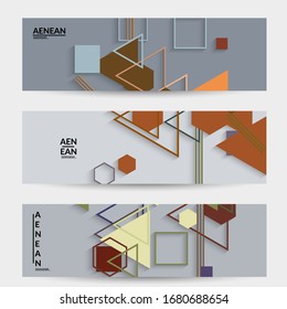 Abstract retro colored mid century background. Modern material design with overlapping geometric shapes. Realistic shadow of paper cut craft. Template with different levels of paper surfaces.