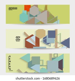 Abstract retro colored mid century background. Modern material design with overlapping geometric shapes. Realistic shadow of paper cut craft. Template with different levels of paper surfaces.