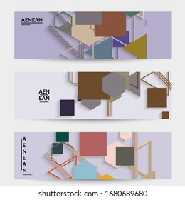 Abstract retro colored mid century background. Modern material design with overlapping geometric shapes. Realistic shadow of paper cut craft. Template with different levels of paper surfaces.