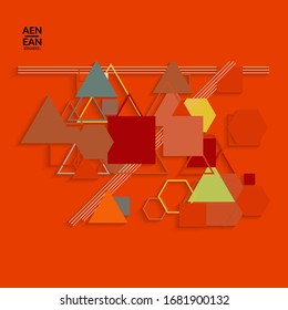 Abstract retro colored mid century background. Modern material design with overlapping geometric shapes. Realistic shadow of paper cut craft. Template with different levels of paper surfaces.