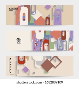 Abstract retro colored mid century background. Modern material design with overlapping geometric shapes. Realistic shadow of paper cut craft. Template with different levels of paper surfaces.