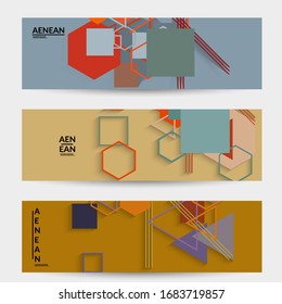 Abstract retro colored mid century background. Modern material design with overlapping geometric shapes. Realistic shadow of paper cut craft. Template with different levels of paper surfaces.
