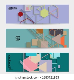 Abstract retro colored mid century background. Modern material design with overlapping geometric shapes. Realistic shadow of paper cut craft. Template with different levels of paper surfaces.