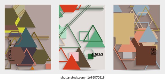 Abstract retro colored mid century background. Modern material design with overlapping geometric shapes. Realistic shadow of paper cut craft. Template with different levels of paper surfaces.