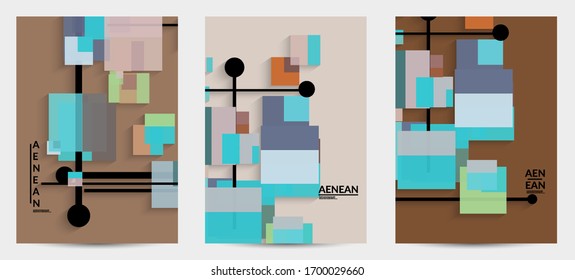 Antecedentes abstractos de color retro a mediados del siglo. Diseño de material moderno con formas geométricas superpuestas. Sombra realista del arte de cortar papel. Plantilla con diferentes niveles de superficies de papel.