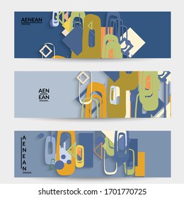 Antecedentes abstractos de color retro a mediados del siglo. Diseño de material moderno con formas geométricas superpuestas. Sombra realista del arte de cortar papel. Plantilla con diferentes niveles de superficies de papel.