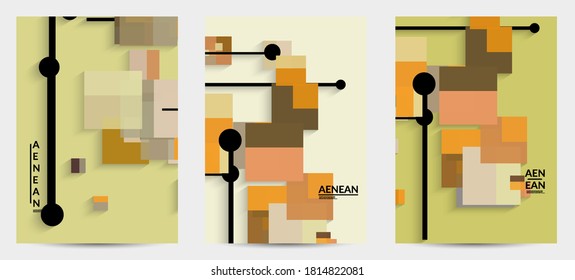 Abstract retro colored mid century background. Modern material design with overlapping geometric shapes. Realistic shadow of paper cut craft. Template with different levels of paper surfaces.