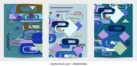Abstrakter, Retro-farbener Hintergrund Mitte des Jahrhunderts. Modernes Materialdesign mit überlappenden geometrischen Formen. Realistischer Schatten von Papierschnitzerei. Vorlage mit unterschiedlichen Ebenen von Papierflächen.