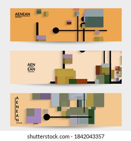 Abstract retro colored mid century background. Modern material design with overlapping geometric shapes. Realistic shadow of paper cut craft. Template with different levels of paper surfaces.