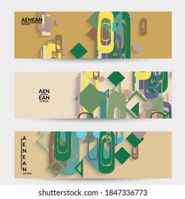 Abstract retro colored mid century background. Modern material design with overlapping geometric shapes. Realistic shadow of paper cut craft. Template with different levels of paper surfaces.