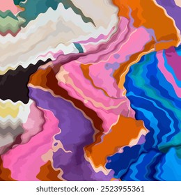 Abstract retro colorful acrylic artistic brush stroke geometric curvy wavy modern pattern. art design, scarf, marble, fabric, wallpaper, surface, clothing, dress, digital printing