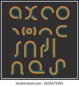 Abstract Retro Colorful Geometric Curves and Minimal Shapes on Dark Background