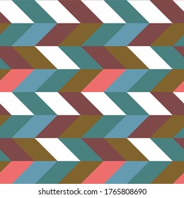Abstract retro colorful parallelogram seamless pattern. The geometric figures form horizontal  set stripes.