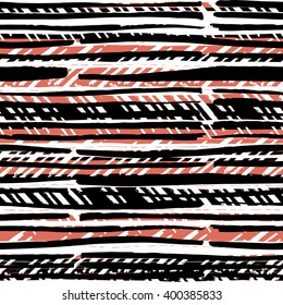 Abstract retro colors stripes pattern. Seamless hand-drawn lines vector design.