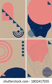 Abstract retro composition, pink and blue color, stylish poster, geometry