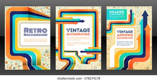 Abstract retro cover design with arrows elements. Abstract vintage progress concept flyer. Brochure template layout, cover design of annual report. Vector eps 10