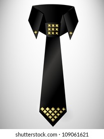 Abstract retro cravat , tie with stud  .Silver, gold metal stud