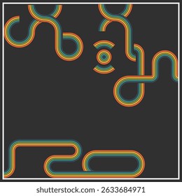 Linhas curvas retrô abstratas com gradiente de arco-íris no fundo escuro Arte moderna mínima