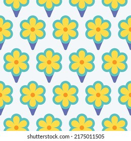 Abstract Retro Daisy Flowers Minimal Seamless Pattern Trendy Fashion Colors Perfect for Allover Fabric Print or Wrapping Paper Yellow Tiffany Blue Tones