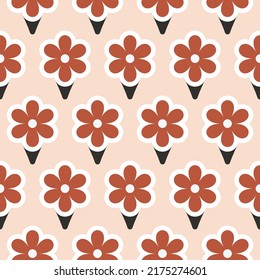 Abstrakte Retro Daisy Blumen Minimal nahtlose Muster Trendy Fashion Colors Perfekt für Allover Stoffdruck oder Wrapping Paper Amber Brown Tones