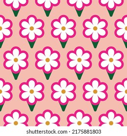 Abstract Retro Daisy Flowers Minimal Seamless Pattern Trendy Fashion Colors Perfect for Allover Fabric Print or Wrapping Paper Fuchsia Pink Tones