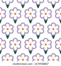 Abstract Retro Daisy Flowers Minimal Seamless Pattern Trendy Fashion Colors Perfect for Allover Fabric Print or Wrapping Paper Lilac White Tones