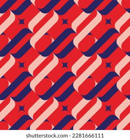 Abstract Retro Diagonal Geometric Chains Seamless Pattern Trendy Fashion Colors Perfect for Allover Fabric Print or Wrapping Paper Red Navy Blue Tones