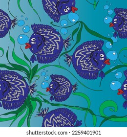 Abstract Retro Fishes Decorative Seamless Pattern Trendy Fashion Colors Elegant Cute Design Perfect for Allover Fabric Print or Wrapping Paper Pastel Pink Blue Tones