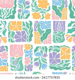 Abstract retro floral elements seamless pattern, patchwork pattern for textile prints, wallpaper, backgrounds, wrapping paper, packaging, stationery, etc. EPS 10
