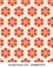 Abstract retro floral seamless pattern. Colorful vector illustration. Groovy geometric flowers, hippie style. 60s, 70s