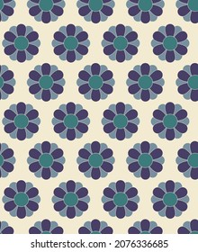 Abstract retro floral seamless pattern. Colorful vector illustration. Groovy geometric flowers, hippie style. 60s, 70s