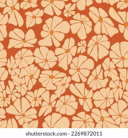 Resumen Patrón retro sin costuras florales. Groovy Daisy Flower sobre fondo rojo. Ilustración vectorial. Arte estético moderno para papel de pared, diseño, textil, embalaje, decoración