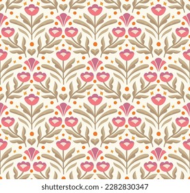 Abstract retro floral seamless pattern. Vector vintage flower art deco texture. Geometric minimalist background.