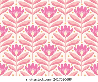 Abstract retro floral seamless pattern. Vector vintage flower art deco texture. Geometric minimalist background.