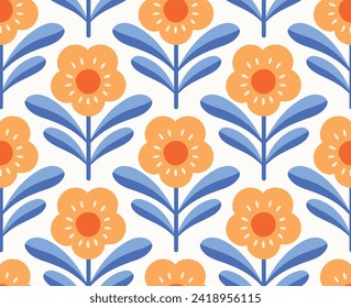 Abstract retro floral seamless pattern. Vector vintage flower art deco texture. Geometric minimalist background.