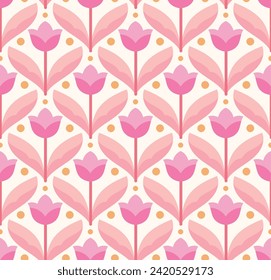 Abstract retro floral seamless pattern. Vector vintage flower art deco texture. Geometric minimalist background.