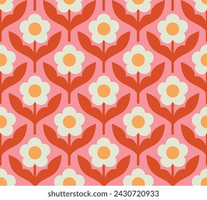 Abstract retro floral seamless pattern. Vector vintage flower art deco texture. Geometric minimalist background.