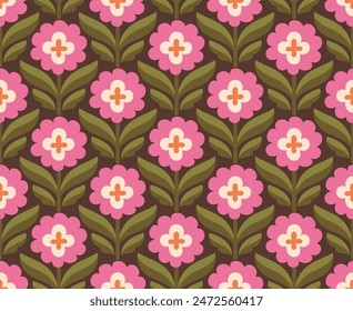 Abstract retro floral seamless pattern. Vector vintage flower art deco texture. Geometric minimalist background.