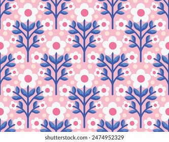 Abstract retro floral seamless pattern. Vector vintage flower art deco texture. Geometric minimalist background.
