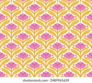 Abstract retro floral seamless pattern. Vector vintage flower art deco texture. Geometric minimalist background.
